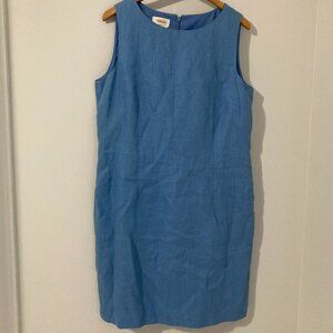 Talbots Women Plus Size 16 Irish Linen Blue Sheath Dress Sleeveless Career Event